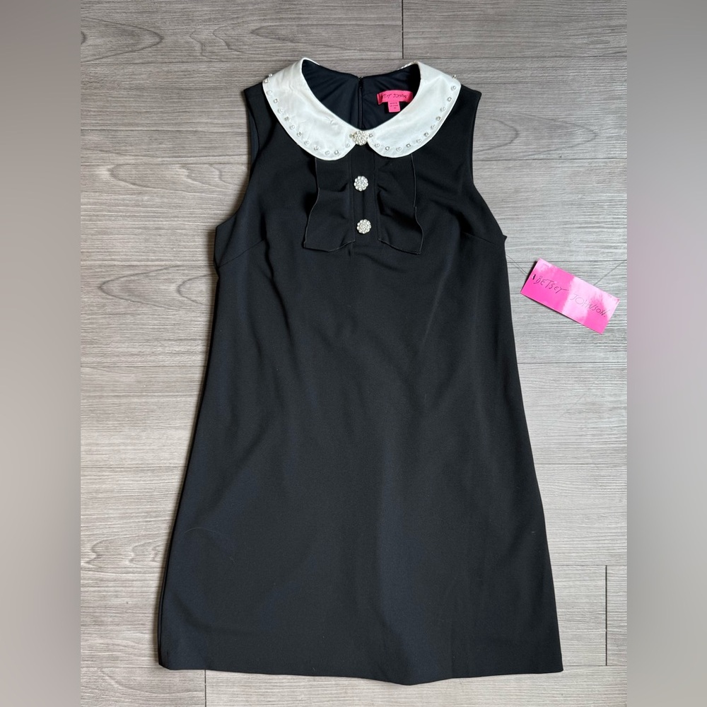 NWT Betsey Johnson Crepe A Line Shift Sleeveless Peter Pan Collar Mini Dress